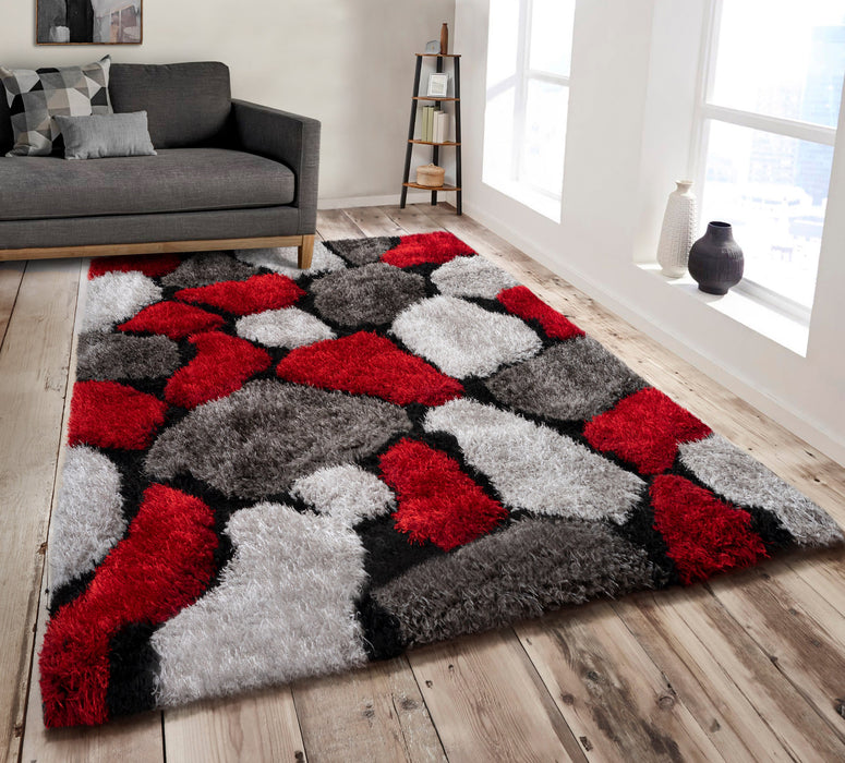 Pebbles Red 3D Carved Shaggy Floor Rug